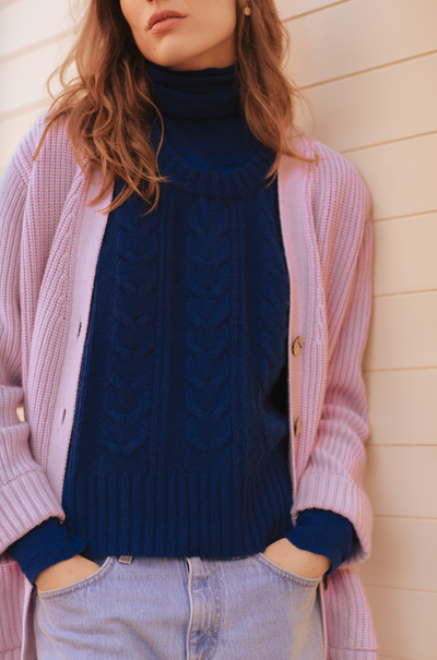 Valerie Cashmere Wool Boyfriend Cardi in Lilac