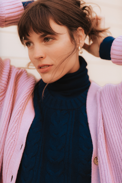 Valerie Cashmere Wool Boyfriend Cardi in Lilac