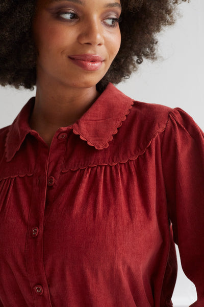 Vanessa Button Through Cord Dress in Masala