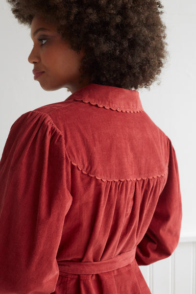 Vanessa Button Through Cord Dress in Masala