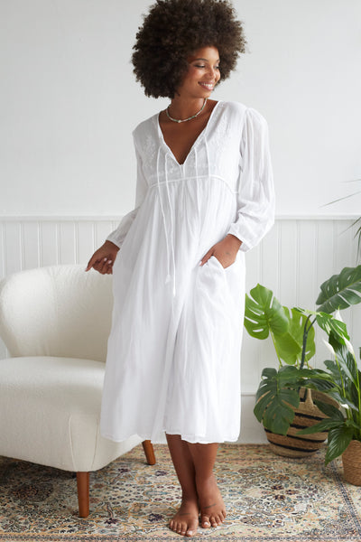 Chikankari-embroidered Midi Dress in White
