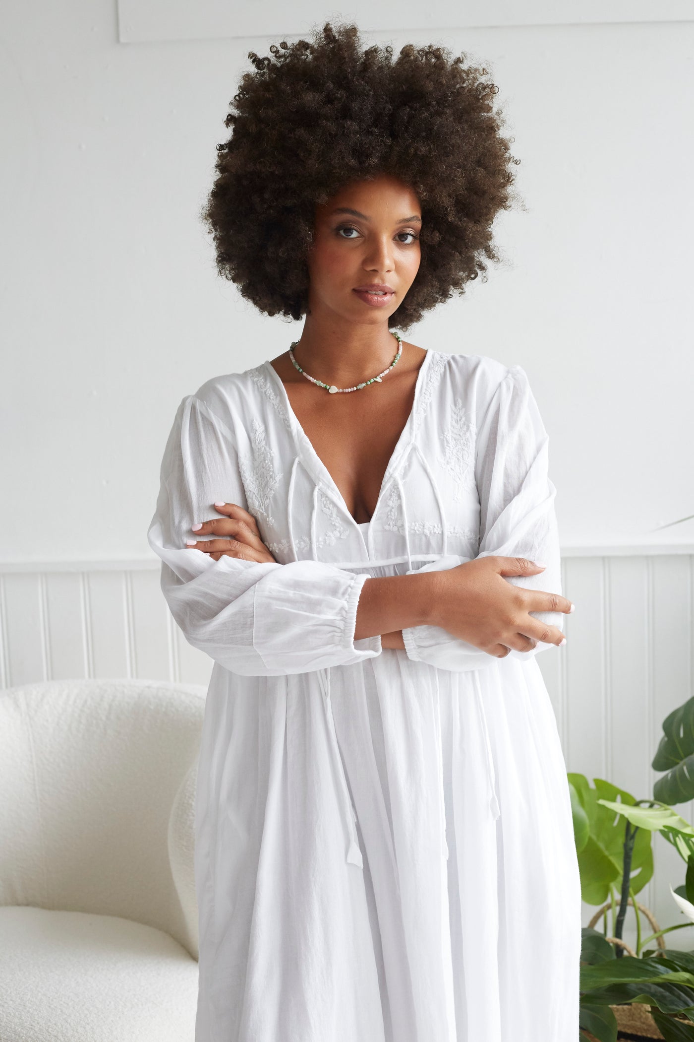 Chikankari-embroidered Midi Dress in White