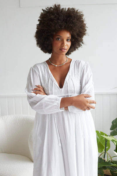 Chikankari-embroidered Midi Dress in White