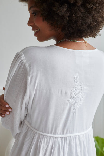 Chikankari-embroidered Midi Dress in White