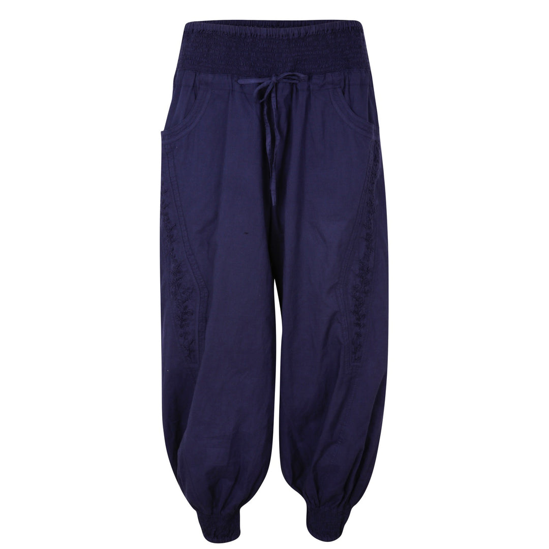 Chikankari-embroidered yoga pants in Midnight blue - Dilli Grey