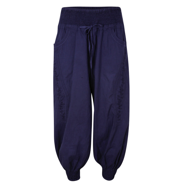 Chikankari-embroidered yoga pants in Midnight blue - Dilli Grey