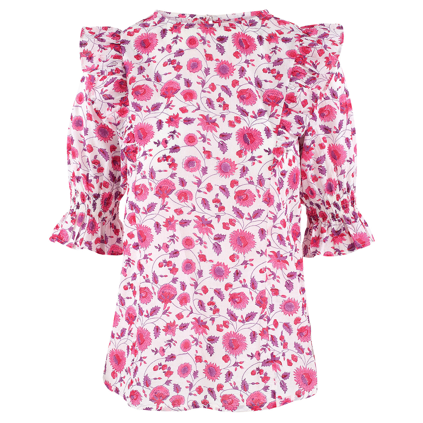 Emily Floral Top In Rani Pink