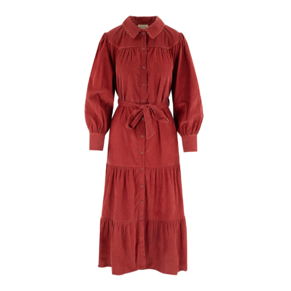 Vanessa Button Through Cord Dress in Masala