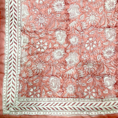 Peach Narayan hand-block printed quilt - Dilli Grey