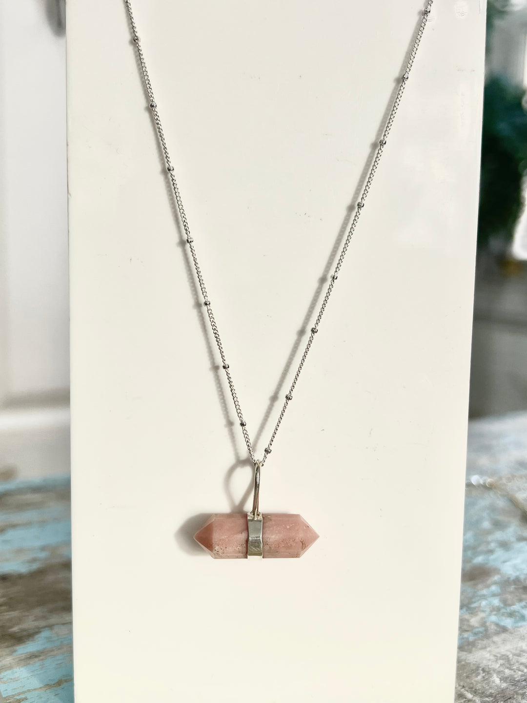 Balance Rock in Pink Opal on Silver