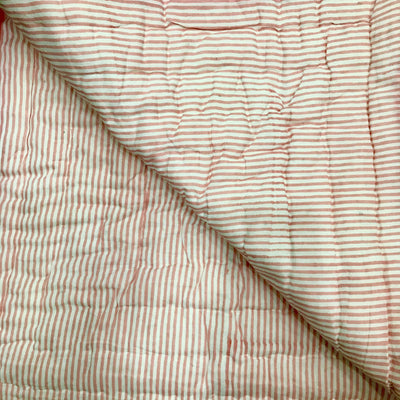 Peach Narayan hand-block printed quilt - Dilli Grey