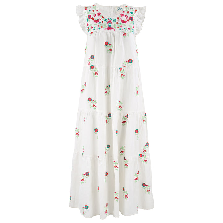 Nicoletta Embroidered Linen Dress In Jasmine